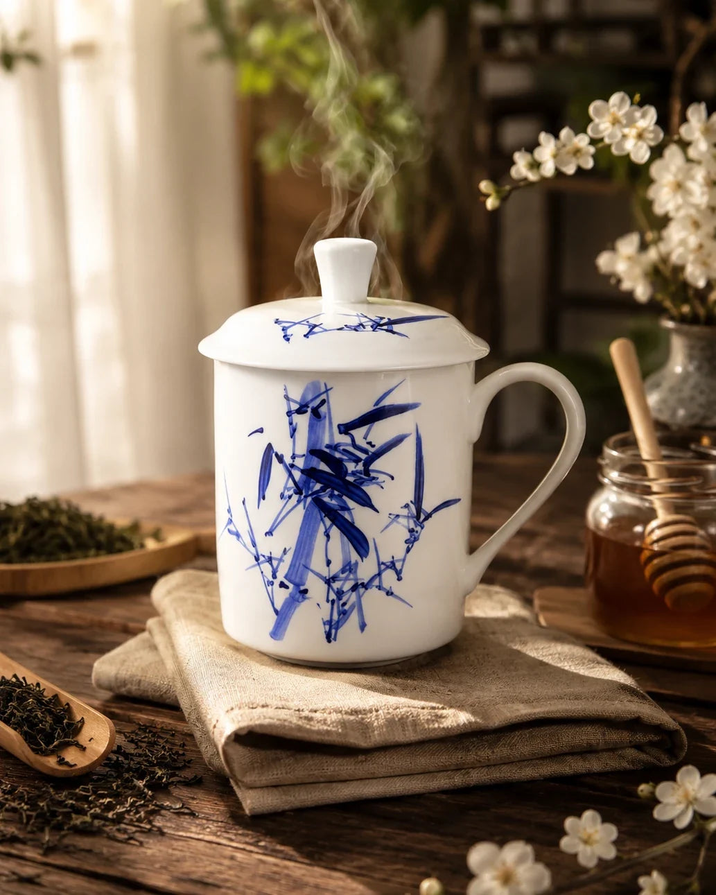 'Blue Bamboo' Fine Bone China Mug