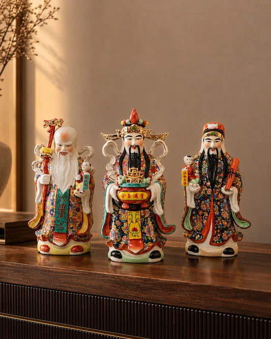 'The Three Star Gods' Porcelain Sculptures, Set of 3 - Large