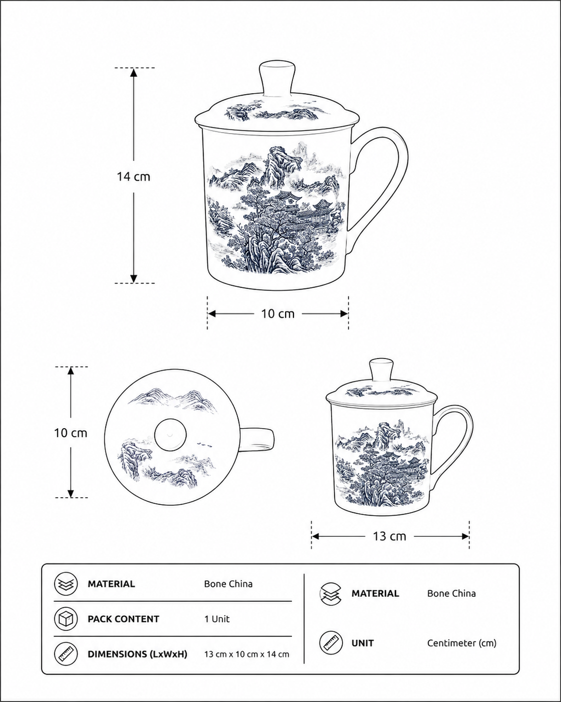 'Classic Blue Landscape' Fine Bone China Mug