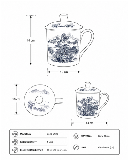 'Classic Blue Landscape' Fine Bone China Mug