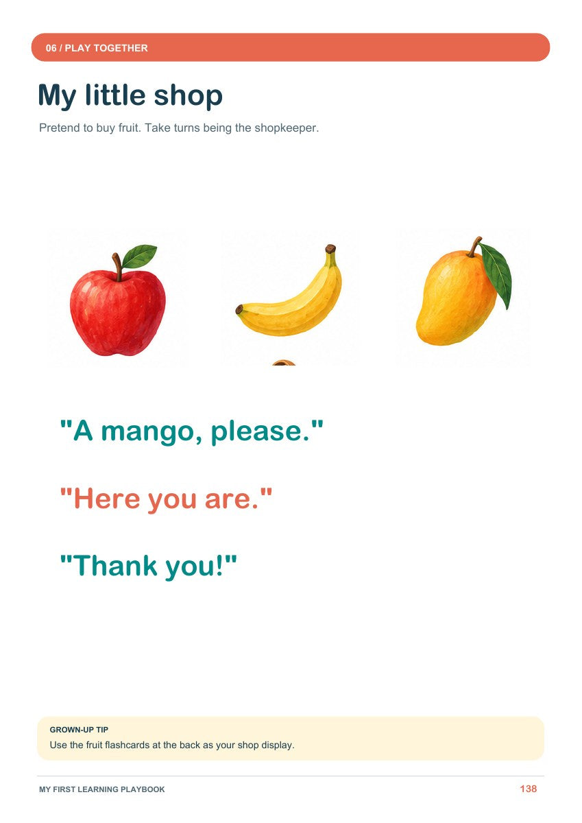 Pretend fruit shop activity from the playbook