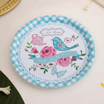 "Tea Party" Round Serving Tray - Set Of 2