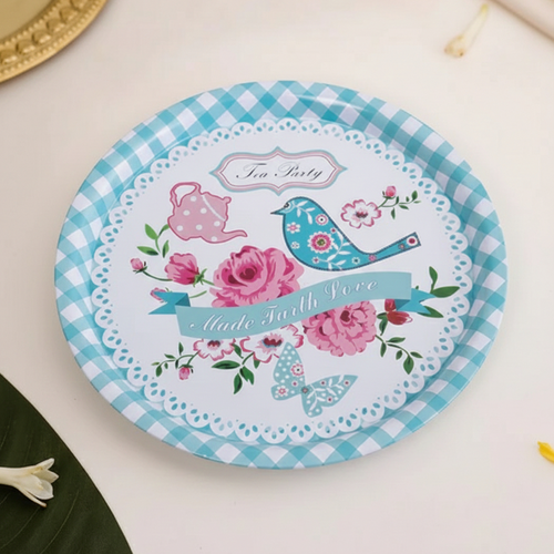 "Tea Party" Round Serving Tray - Set Of 2